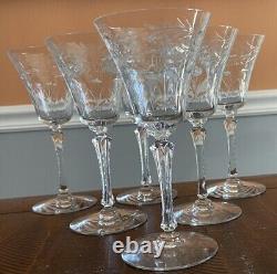 Vintage Seneca Wine Glasses 488-3 Cut Dots Flowers Set Of 6 Goblets