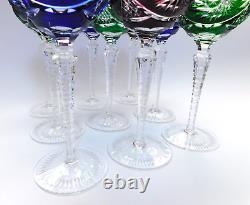 Vintage Set 9 Nachtmann Schliff Schleuder Cut Crystal Wine Hock Glasses H21cm