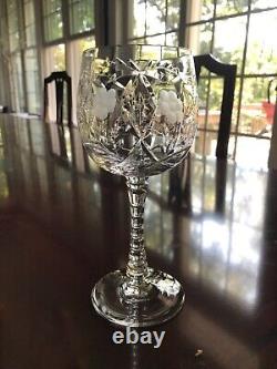 Vintage Set Of 11 Libbey Rock Sharpe Villars Etched Crystal Wine Glasses 7-1/2