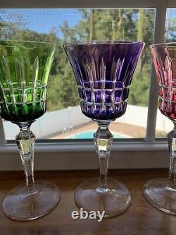 Vintage Set Of 8 Bohemian Czechoslovakian Cut To Clear Wine Glasses Goblets
