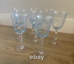 Vintage Set Of 8 Fostoria Crystal NAVARRE Blue Wine Glasses Drinking Goblets