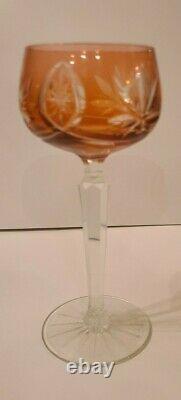 Vintage Set of 6 Bohemian Crystal Cut to Clear Wine Goblet Stem Glass 7.5 Inch