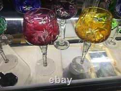 Vintage Set of 8 Cut Crystal Wine Glasses Romers Bohemian