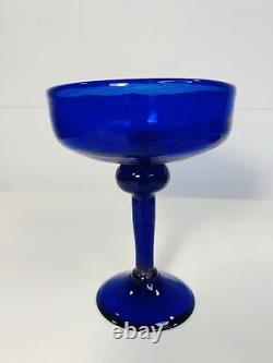 Vintage Set of Three 3 Handblown Cobalt Blue Glasses Dessert Pontiled Wine Decor