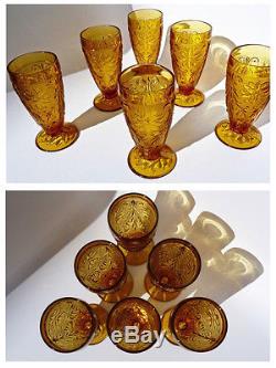 Vintage Tiara Indiana Orange Amber Liquor Wine Decanter Glass Drink Candle Set