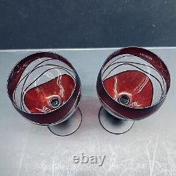 Vlasta Voboraikova LHL Praque Czech art Wine glass stemware Signed Set Of 2