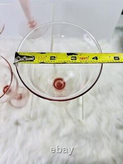 Vtg Hand Blown Pink Rose Glass Water Wine Goblets Glasses LARGE Set Of 6 HTF 9.5