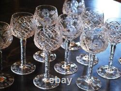 Vtg Set 11 HOCK WINE GLASSES Hand Cut Crystal ROSE & ARCH Cut Stem & Foot SUPERB