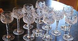 Vtg Set 11 HOCK WINE GLASSES Hand Cut Crystal ROSE & ARCH Cut Stem & Foot SUPERB