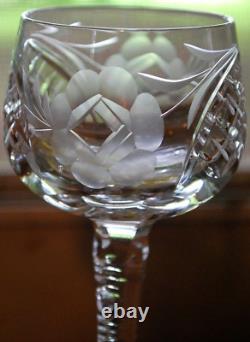 Vtg Set 11 HOCK WINE GLASSES Hand Cut Crystal ROSE & ARCH Cut Stem & Foot SUPERB