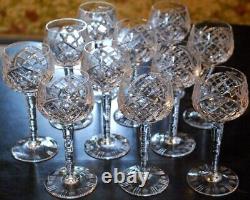 Vtg Set 11 HOCK WINE GLASSES Hand Cut Crystal ROSE & ARCH Cut Stem & Foot SUPERB