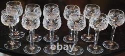 Vtg Set 11 HOCK WINE GLASSES Hand Cut Crystal ROSE & ARCH Cut Stem & Foot SUPERB