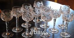 Vtg Set 11 HOCK WINE GLASSES Hand Cut Crystal ROSE & ARCH Cut Stem & Foot SUPERB