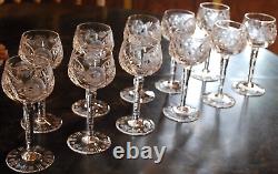 Vtg Set 11 HOCK WINE GLASSES Hand Cut Crystal ROSE & ARCH Cut Stem & Foot SUPERB