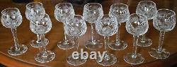 Vtg Set 11 HOCK WINE GLASSES Hand Cut Crystal ROSE & ARCH Cut Stem & Foot SUPERB