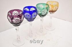 Vtg Set 4 Bohemian Czech Cut To Clear Crystal Hock Wine Glasses Goblets Pinwheel