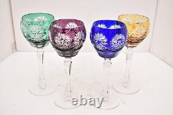 Vtg Set 4 Bohemian Czech Cut To Clear Crystal Hock Wine Glasses Goblets Pinwheel