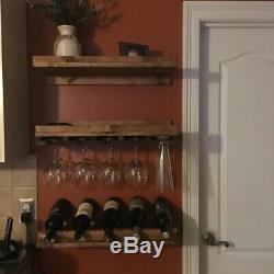 Wall Mount Wine Bottles Rack With Glass Holder Bar Accessories 3 Shelf Set Decor