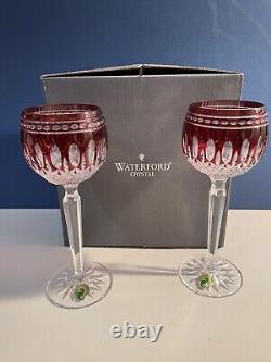 Waterford Clarendon Case Cut Ruby Red Wine Hock Glasses Set Of 2 NIB