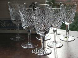 Waterford Crystal Alana White Wine Glasses Set of 6 Vintage Mint Boxed Ireland