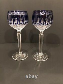 Waterford Crystal CLARENDON COBALT BLUE Set of 2 Hock WINE GLASSES Excellent
