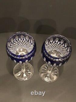 Waterford Crystal CLARENDON COBALT BLUE Set of 2 Hock WINE GLASSES Excellent