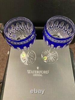 Waterford Crystal Clarendon Colbalt Blue Wine Hock Glasses Set of 2
