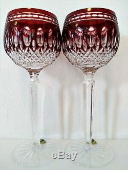 Waterford Crystal Clarendon Ruby Red Hock Wine Glass Goblet, signed set of 2