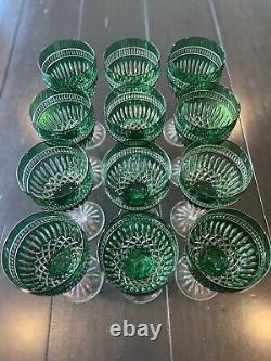 Waterford Crystal Clarendon Serenity Emerald Green Wine Goblet Signed 12 Set