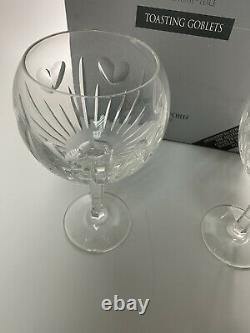 Waterford Crystal Love Millennium 8 Toasting Balloon Wine Goblets Hearts Set 2