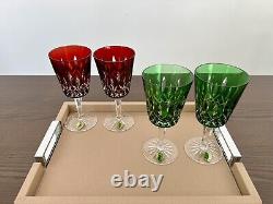 Waterford Lismore Emerald Green & Ruby Red Goblet Wine Glass 2 Sets for 4 BNIB