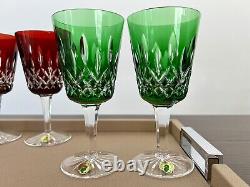 Waterford Lismore Emerald Green & Ruby Red Goblet Wine Glass 2 Sets for 4 BNIB