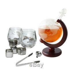 Whiskey Decanter SET 1000ml0f Liquor Scotch Wine /Globe World Glasses Stone Gift