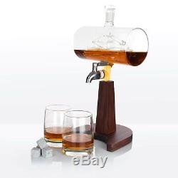 Whiskey Decanter Set Ship in Bottle Liquor Wine Dispenser Bar Glasses Gift New