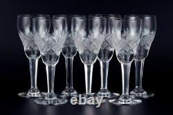 Wien Antik, Lyngby Glas, Denmark. Set of seven clear port wine glasses