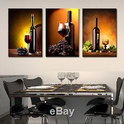 Wine/Bottle/Glass ready to hang set of 3 mounted pictures/Improved canvas print