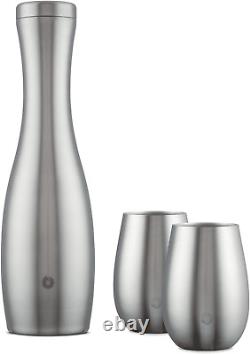 Wine Carafe and Glass Set, Insulated Stainless Steel Carafe and Set of 2 Matchin
