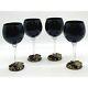 Wine Glasses Bling Embellished Black Amethyst/Gold Stemmed Set of 4 EUC