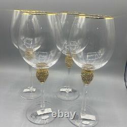 Wine Glasses Gold Trim With Rhinestone Accents Long Stem Set Of 4 Brand New