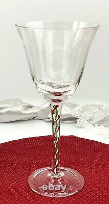 Wine Glasses Holiday Ribbon Hand Crafted Red / Green Swirl Stem Set of 6