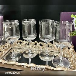 Wine Glasses Lenox Moonspun Platinum Vintage Trim Etched Rim Glassware Set 4