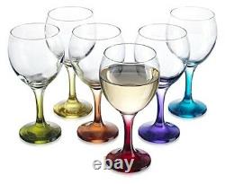 Wine Glasses Set 6 Colored 10 oz Stemware Green Orange Red Purple Yellow New