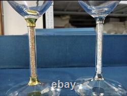 Wine Glasses With Crystals In Stem. Set Of 6pc With Blue Gift Box