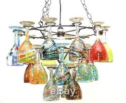 Wrought Iron Wine Glass Socket Set Chandelier with Assorted Glasses. 21.75W x