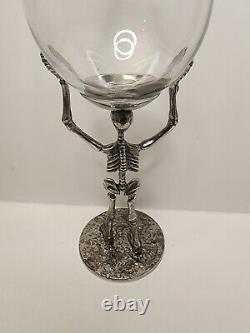 X4 Halloween Skeleton Body Hand Wine Glasses Silver Clear Glass Set of 4