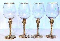 X4 Jeweled Rhinestone Stem Wine Goblet Glasses Set Of 4. Beautiful