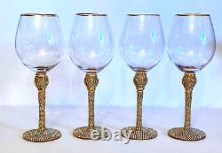 X4 Jeweled Rhinestone Stem Wine Goblet Glasses Set Of 4. Beautiful
